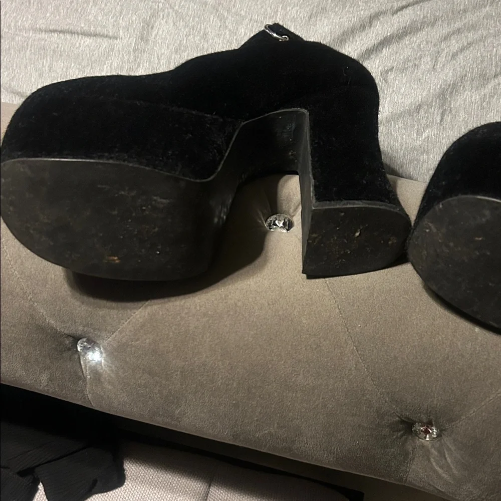 Y2K Sugar Thrillz Black Plush Platform Heels